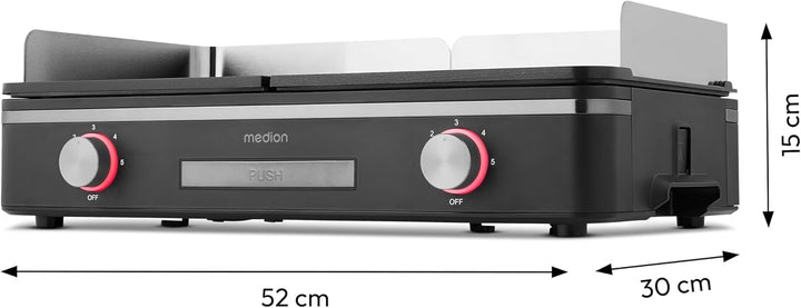 MEDION Tischgrill elektrisch mit Dual-Zonen-System (2400 Watt Elektrogrill, 2 abnehmbare Platten, in