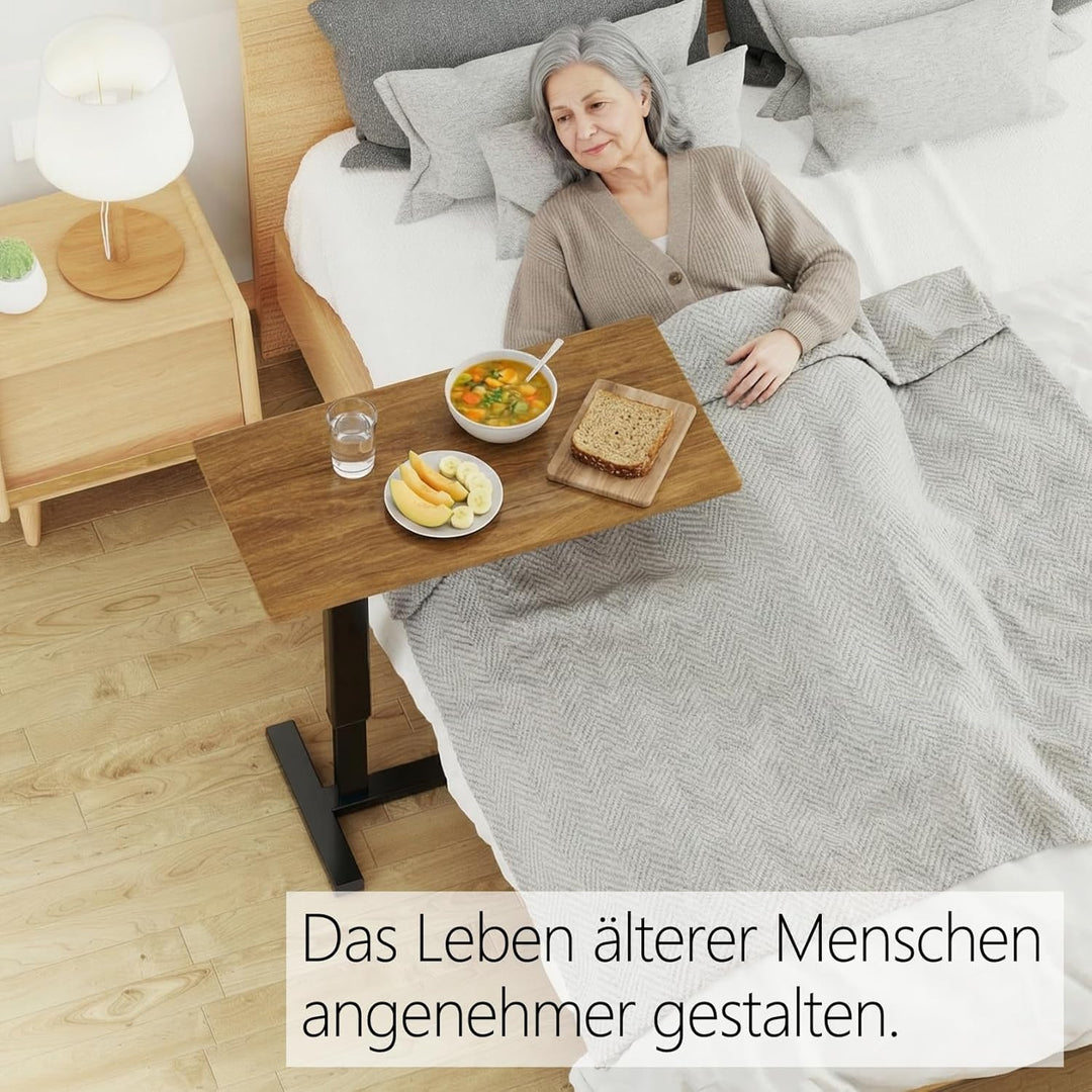 FATIVO Computertisch Höhenverstellbar mit Rollen: Mobiler Betttisch mit Luftdruckstange Pflegetisch