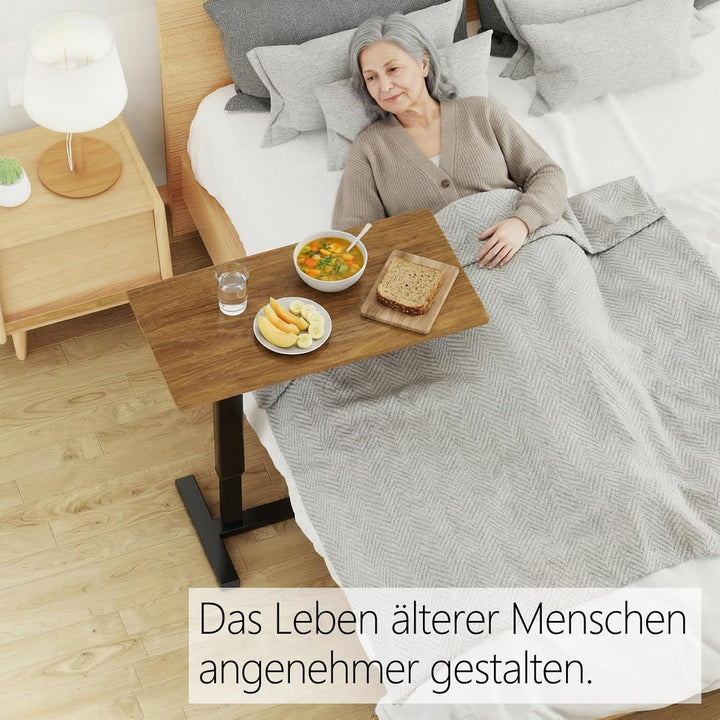 FATIVO Computertisch Höhenverstellbar mit Rollen: Mobiler Betttisch mit Luftdruckstange Pflegetisch