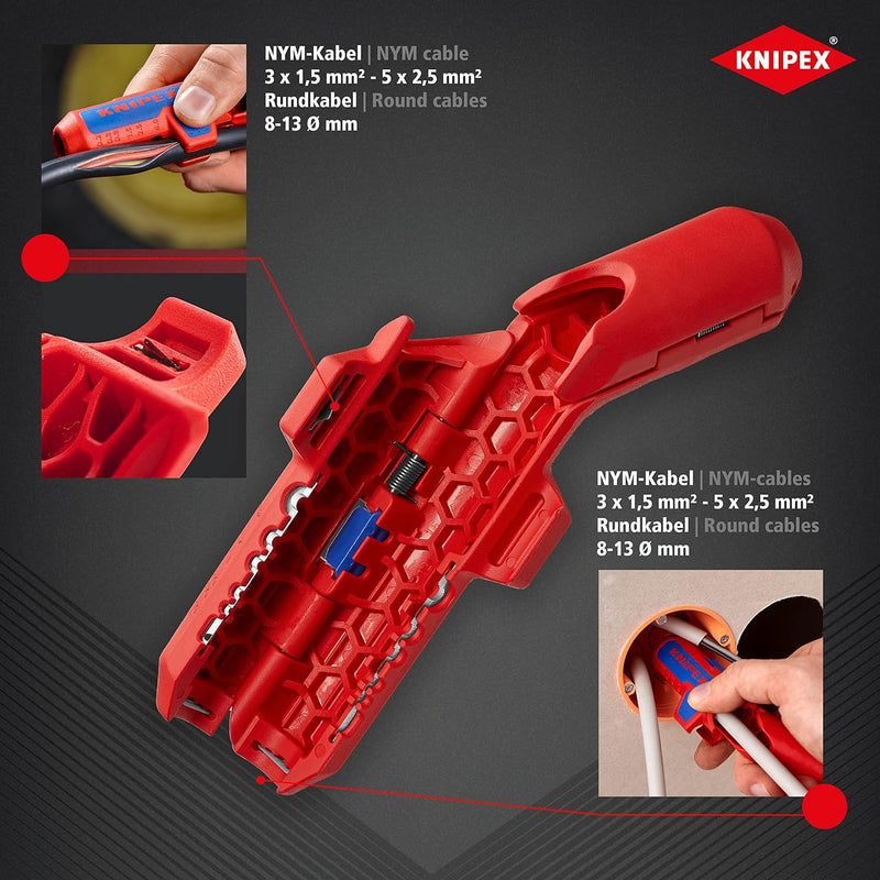 KNIPEX ErgoStrip Universal-Abmantelungswerkzeug (135 mm) 16 95 01 SB & Abmantelungswerkzeug mit Schl