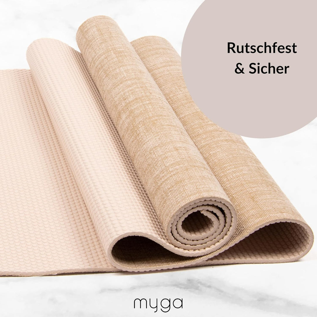 Myga Jute Yogamatte – Rutschfeste Gymnastikmatte, Pilates, Meditation &amp; Fitness – Mehrzweckmatte mit