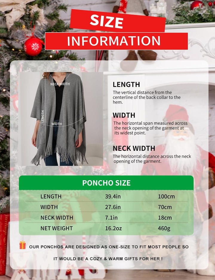 Ferand Damen Poncho Locker sitzender Cape Schal mit offener Vorderseite für Herbst und Winter Schwar