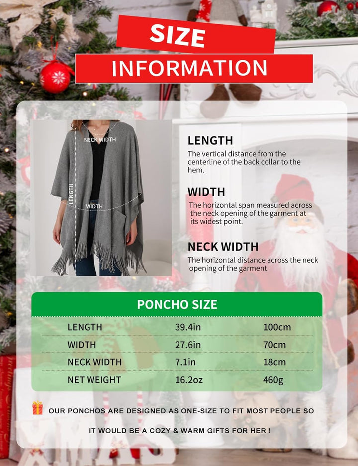 Ferand Damen Poncho Locker sitzender Cape Schal mit offener Vorderseite für Herbst und Winter Dunkel