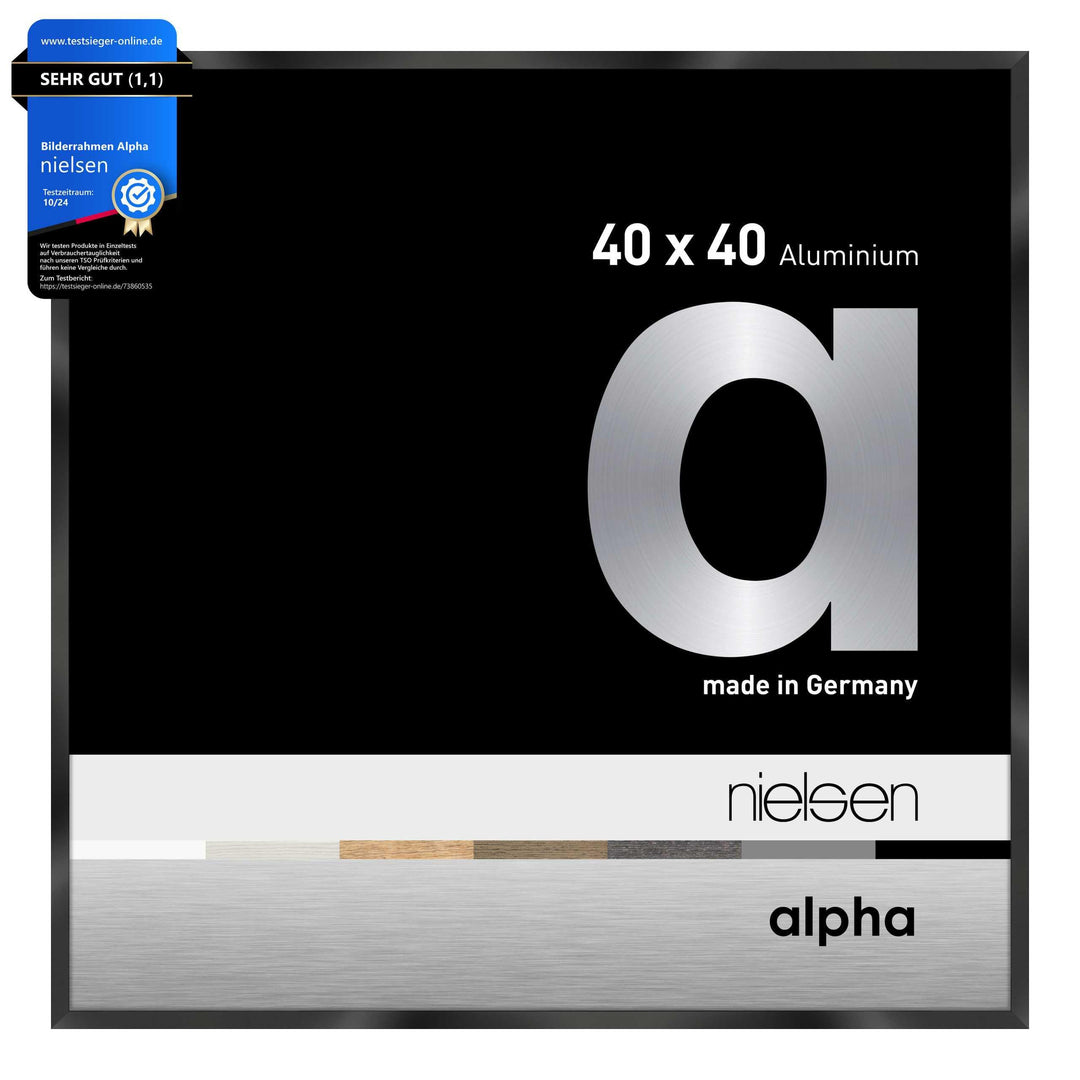 nielsen Aluminium Bilderrahmen Alpha, 40x40 cm, Eloxal Schwarz Glanz Eloxal Schwarz Glanz 40 x 40 cm