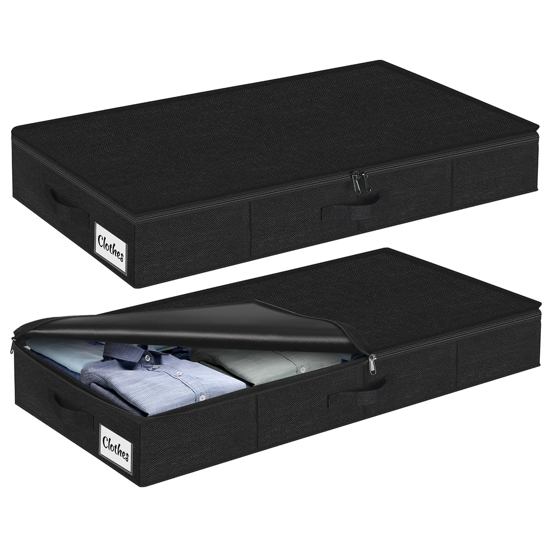 Unterbett Aufbewahrungsbox mit Deckel 12cm hoch, 2 Stück Faltbar Unterbettkommode, Waschbar Kleidera