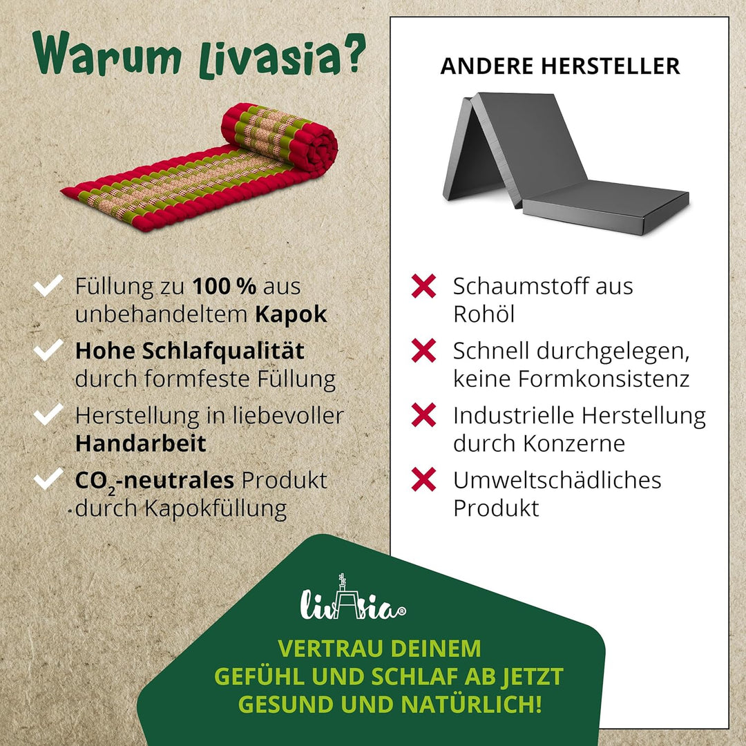 livasia Rollmatte Rollmatratze L-200x110x4,5cm, Gästebett Gästematratze 1 Person, Reisebett Kofferra