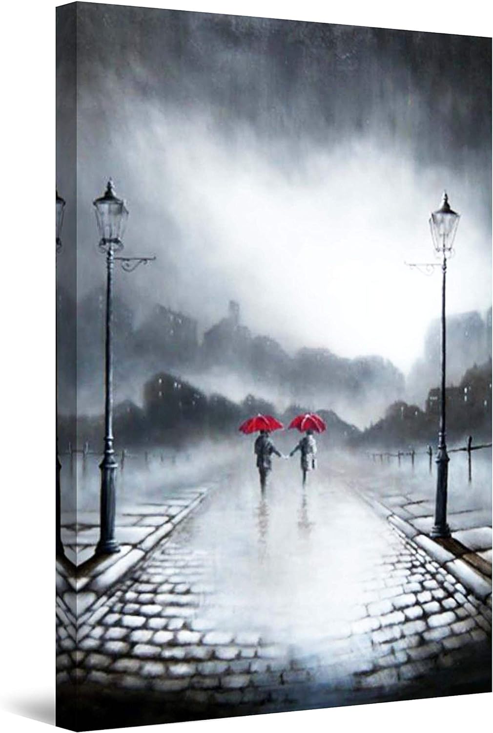 Startonight Leinwandbilder Schwarz und Weiss Zwei rote Regenschirme, Doppelansicht Überraschung Mode