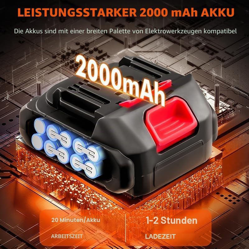 Akku‑Hochdruckreiniger 1500W, 21V mobiler Druckreiniger kabellos, 60 Bar, inkl. 2 Düsen, 2000mAh Akk