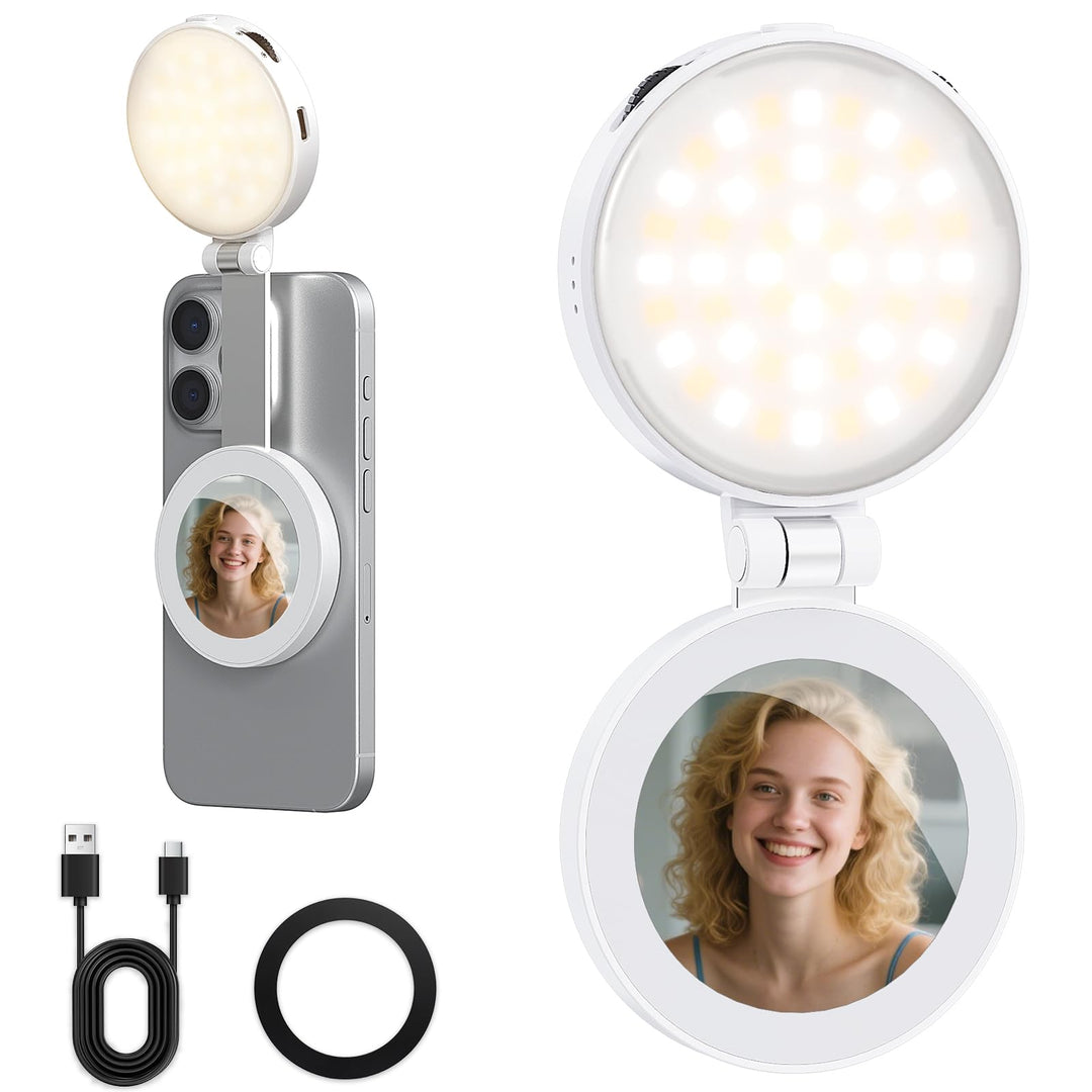 VRIG FD-04 Magnetische Selfie Licht mit Spiegel, Magnetische Handy Licht Kompatibel mit Mag Safe, 3