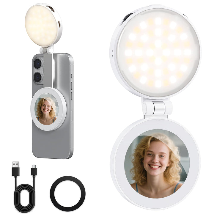 VRIG FD-04 Magnetische Selfie Licht mit Spiegel, Magnetische Handy Licht Kompatibel mit Mag Safe, 3
