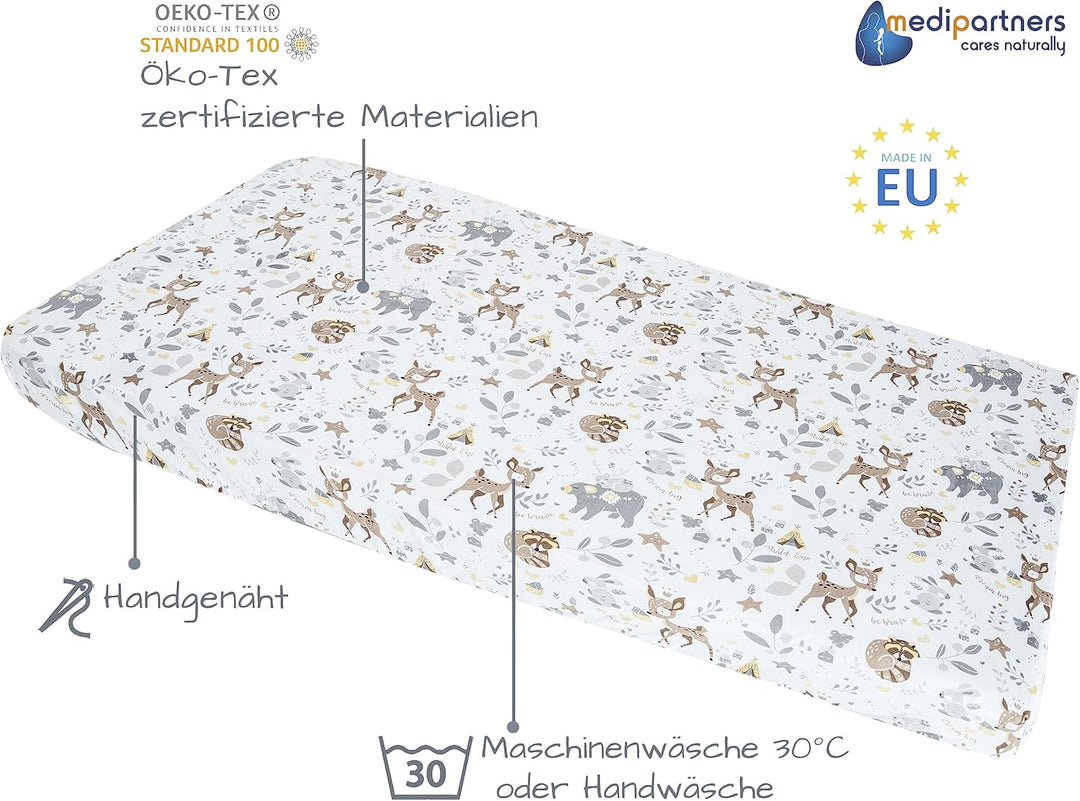 Medi Partners 3er-Set Spannbettlaken Spannbetttuch 60x120cm 100% Baumwolle Baby Bettwäsche Babymatra