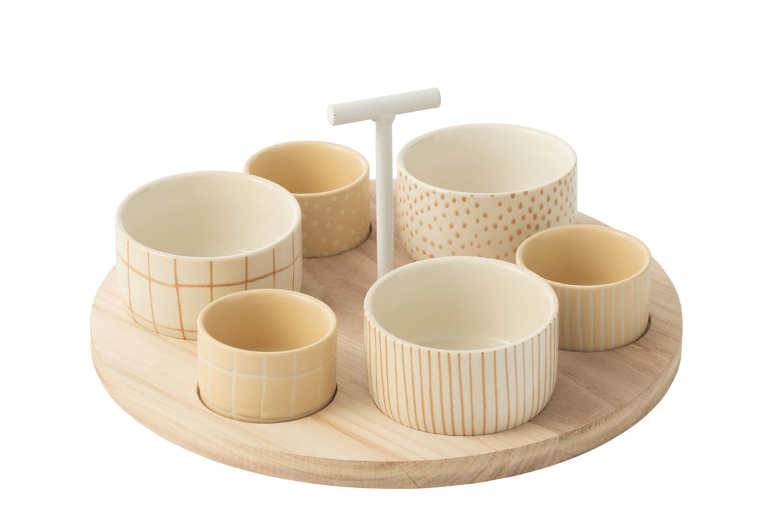 TAPAS-SET 6 SETS+TABLETT HOLZ DOSE CREME/WEISS