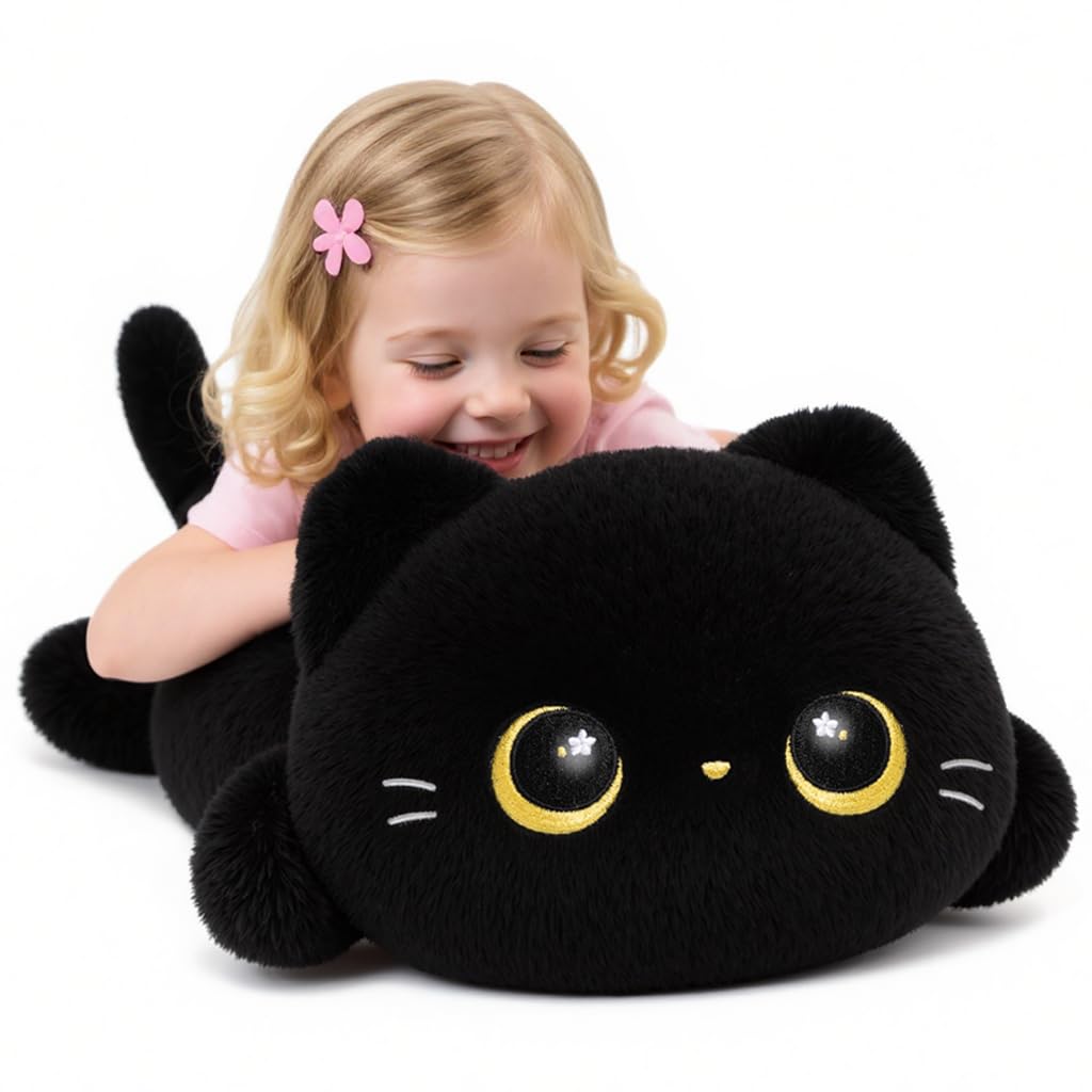 Mewaii Niedliches schwarzes Katzenplüschkissen, Kawaii Plüschtiere Schwarze Katze, Squishy Plüschtie