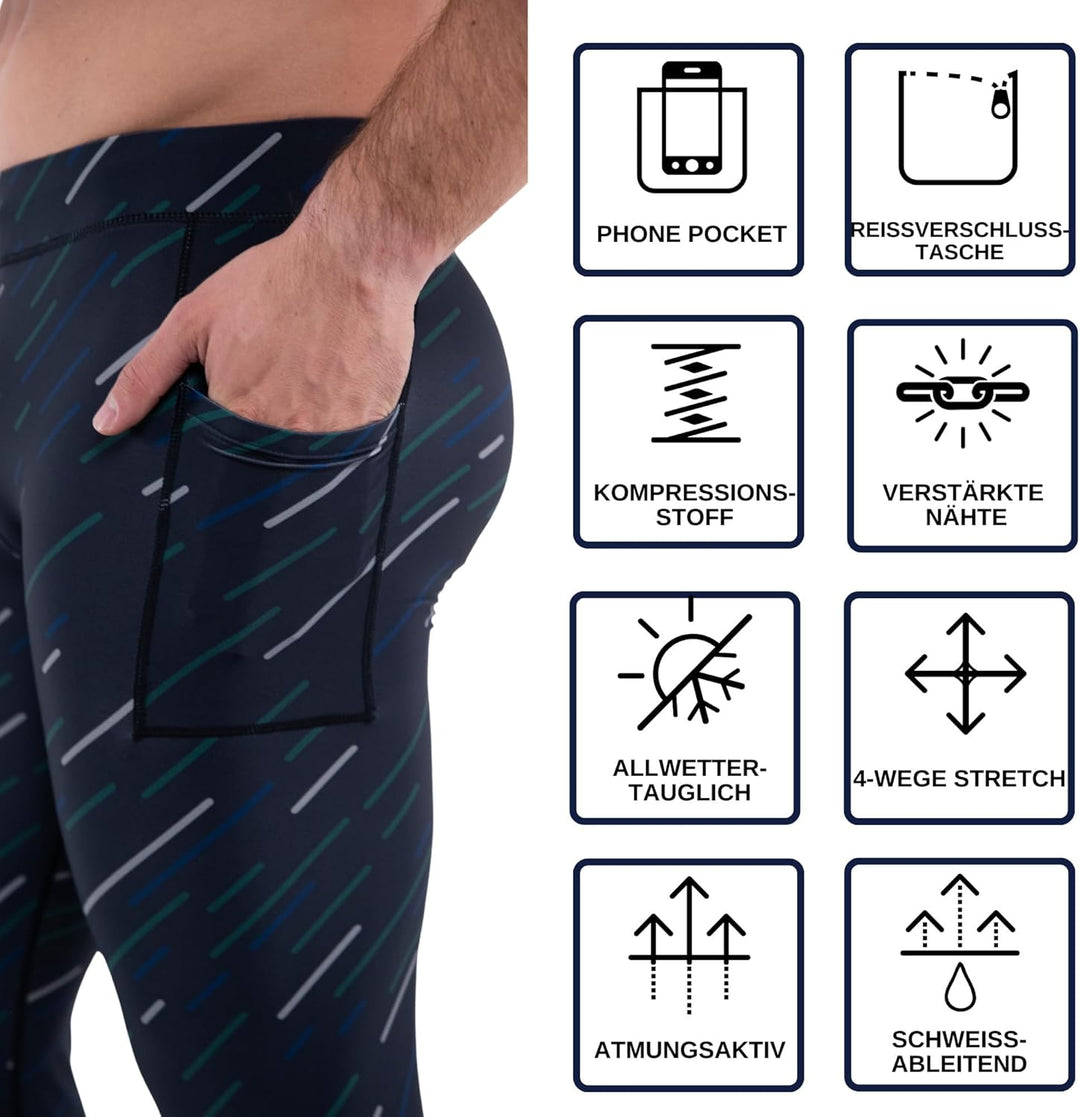 Kapow Meggings Performance Range Männer Leggings Sportkompression mit Taschen M Astra, M Astra