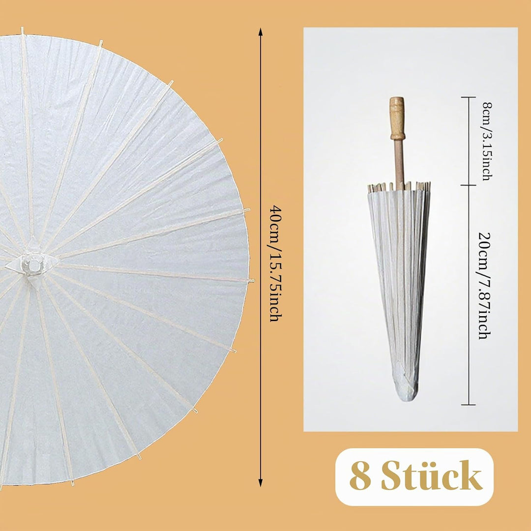 8 Stück Papierschirme für Hochzeiten, klassischer chinesischer Stil, 40, 6 cm, weisser Papierschirm,