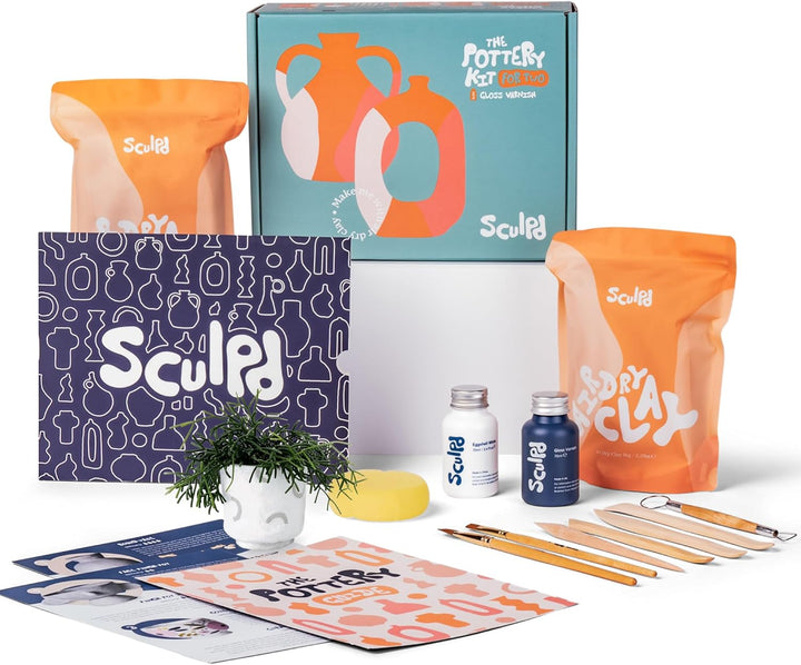 Sculpd Pottery Starter Kit – Komplettes lufttrockenes Ton-Einsteigerset für 2 Erwachsene: Enthält Bi