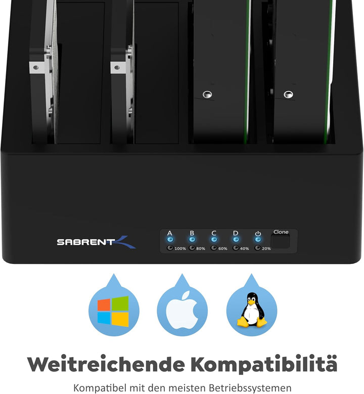 SABRENT 4 Bay SSD/HDD 2,5/3,5 Zoll Docking Station, festplatten gehäuse, USB 3.2 Gen1 offline Klonst