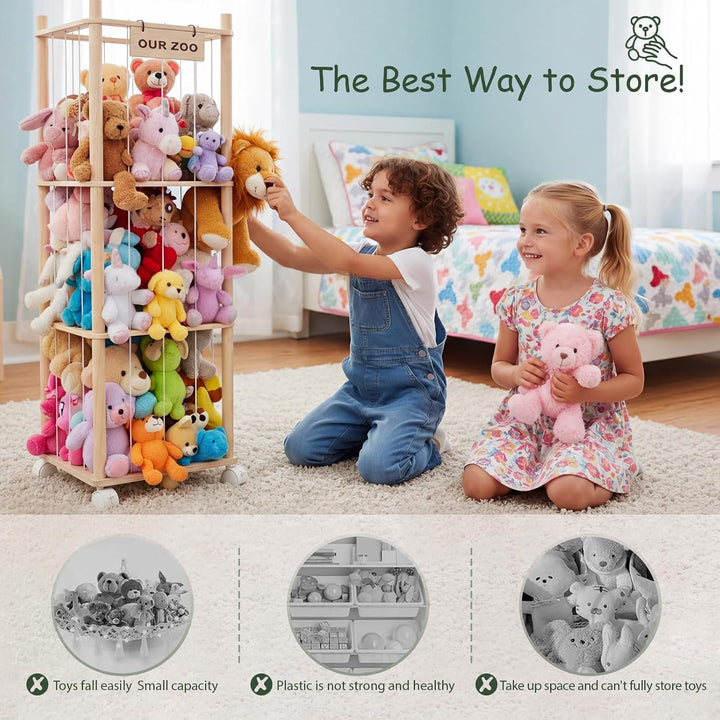 360°Drehbar Kuscheltier Aufbewahrung-Robuste Stofftier Aufbewahrung-Holz Kuscheltier Organizer-Stuff