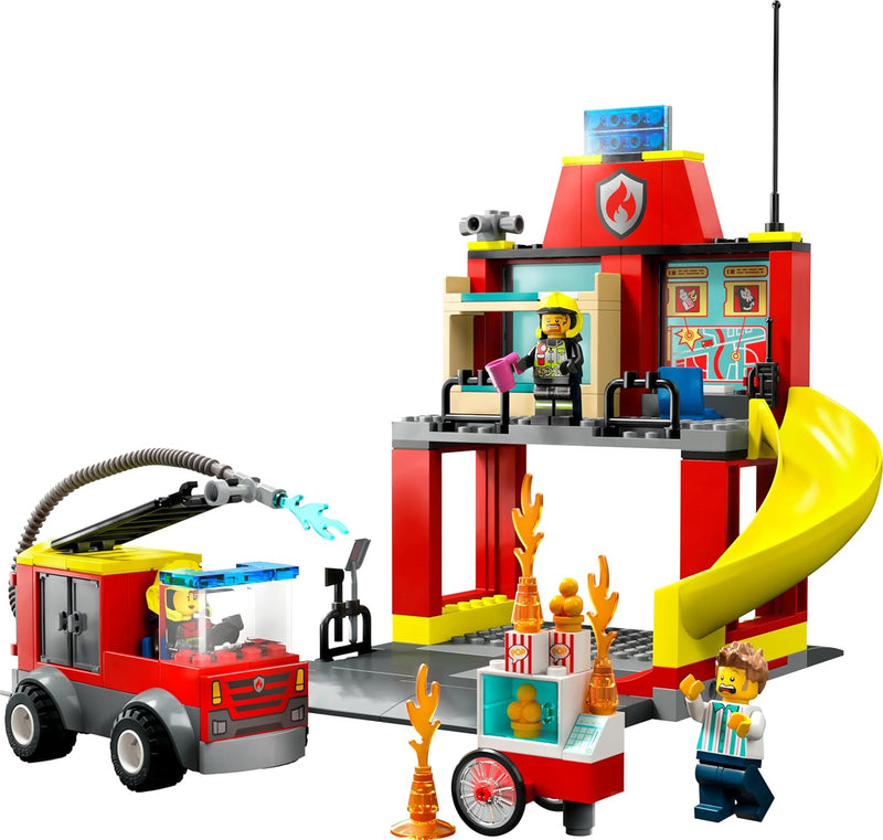 LEGO 60375 City Feuerwehr Feuerwehrstation und Löschauto, Lernspielzeug für Kinder ab 4 Jahren, Gesc