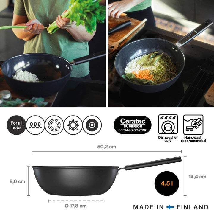Fiskars Wokpfanne, Hard Face, Durchmesser 28 cm, Füllmenge: 4,5 Liter, Für alle Kochfelder geeignet,