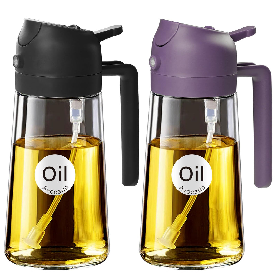YARRAMATE 2 Stück 2 in 1 Ölsprüher für speiseöl, 470ml Öl Sprühflasche lebensmittelecht, Ölspray zum
