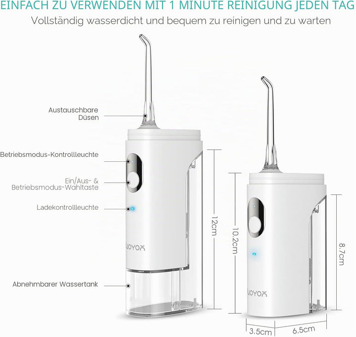VOYOR Mini-Munddusche Kabellos Tragbar Wasserflosser Wiederaufladbar und IPX7 wasserdicht Plaque-Ent