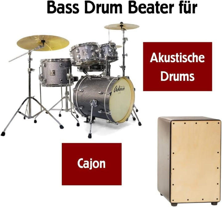 Adoro Silent Sticks & Bassdrum Beater Set - leise Drumssticks & Bass Drum Beater für Akustik Schlagz
