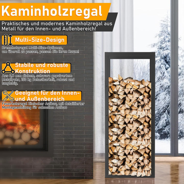 Ikodm kaminholzregal Innen und Aussen, Metall Brennholzregal aussen 40 x 25 x 100CM, Holzstapelhilfe