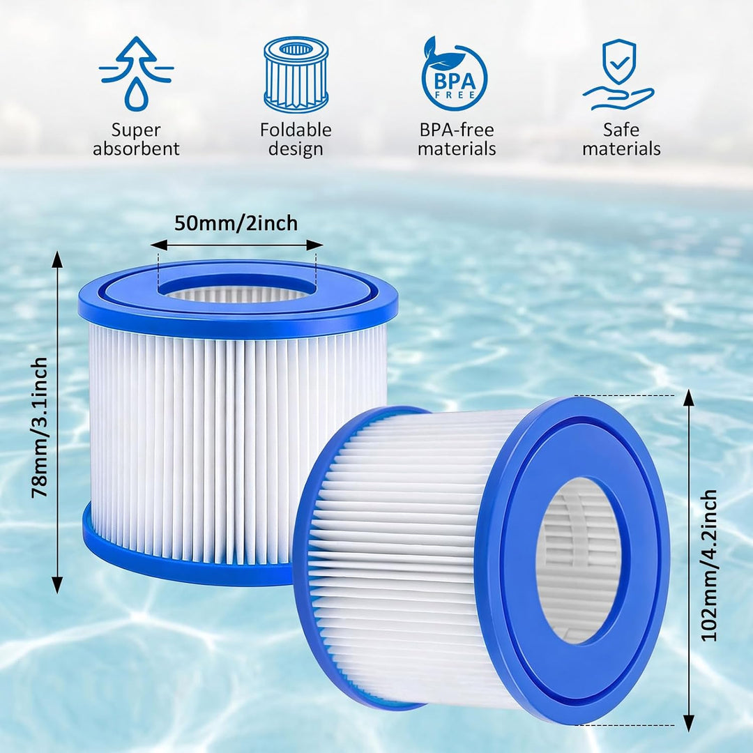 4 Stück Filter VI für Pool Kompatibel mit 58323 für Best-Way, Lay-Z-Spa | Starke Filterung, waschbar