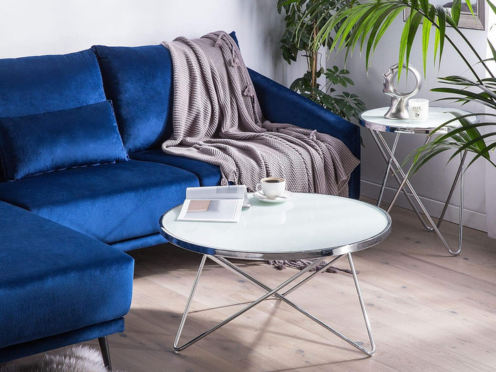 Designer Beistelltisch rund weiss/silber Meridian