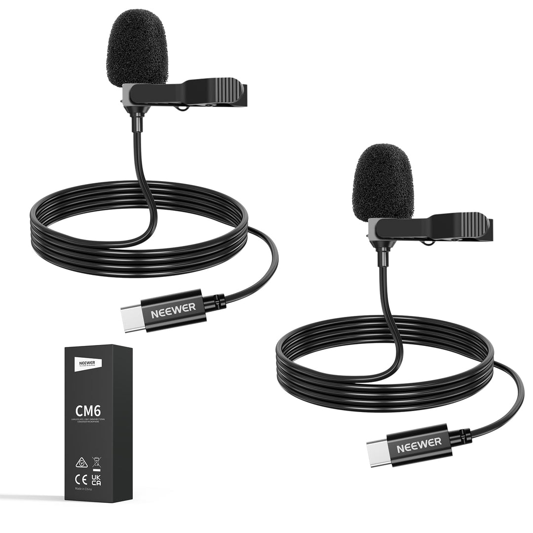 NEEWER Mini USB C Lavalier Mikrofon 2er Pack Kompatibel mit iPhone 16 15 Pro Max Android Handy Table