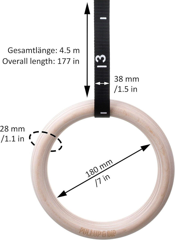 PULLUP & DIP Premium Turnringe Holz, Gym Rings Gymnastikringe, Turnerringe für Calisthenics, Breite