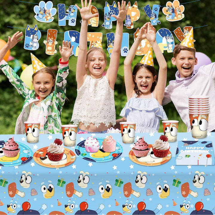 Blue-Y Pappteller Kindergeburtstag Deko Jungen Mädchen- Blau Dog Geburtstag Geschirr Set Geburtstags