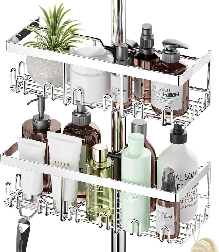 HouseUp Duschablage Ohne Bohren - 2 Stück Duschstangen-aufbewahrungsregal Edelstahl für 18 mm-25 mm