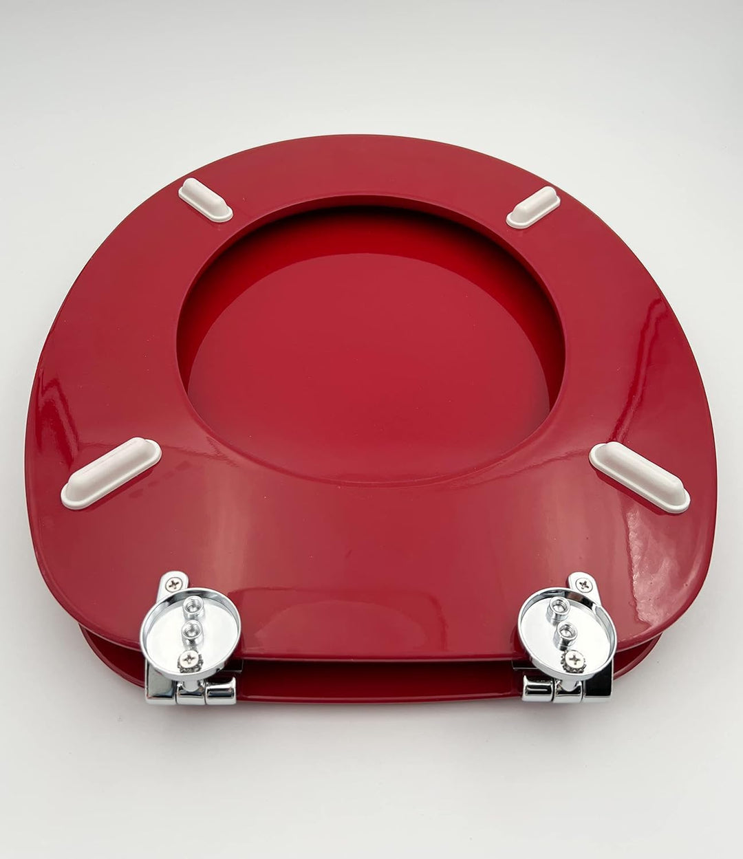 ADOB WC Sitz Klobrille Holzkern Farbe Rot extrem stabil, messing verchromte Scharniere, WC-Brille WC