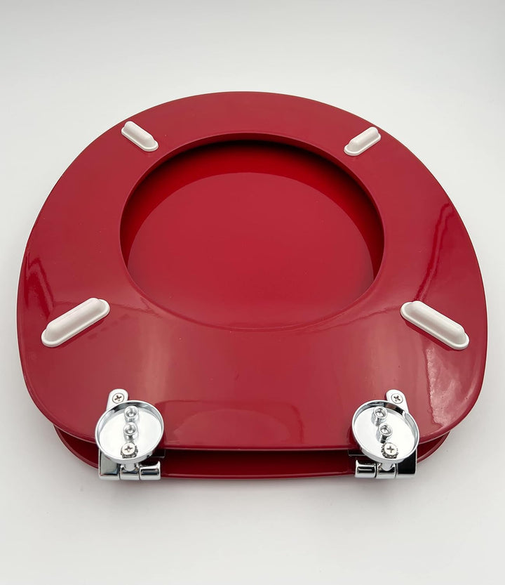 ADOB WC Sitz Klobrille Holzkern Farbe Rot extrem stabil, messing verchromte Scharniere, WC-Brille WC