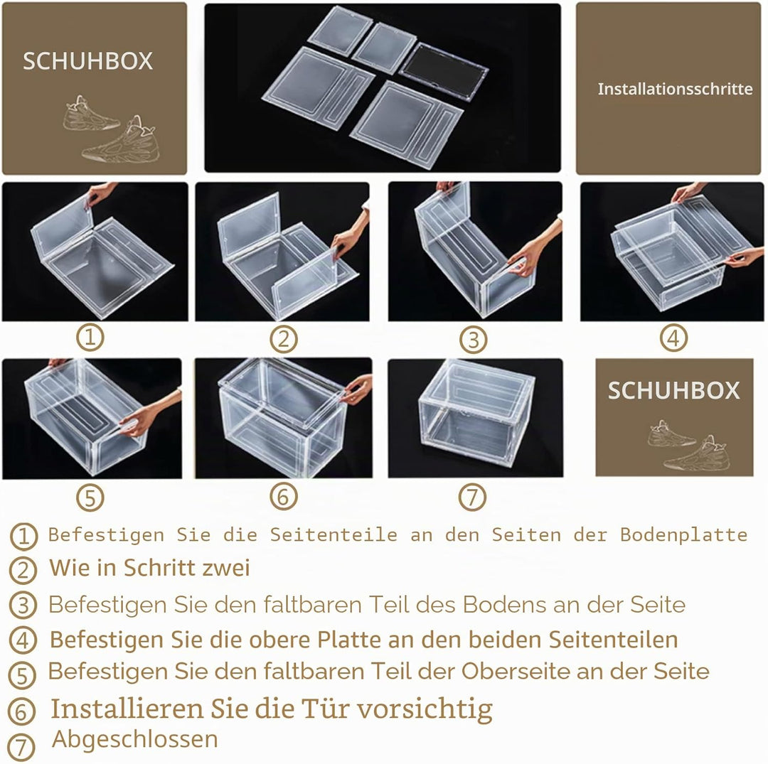 Schuhbox, Transparent Stapelbare Schuhbox, Faltbare Transparente Aufbewahrung für Schuhe, Kunststoff
