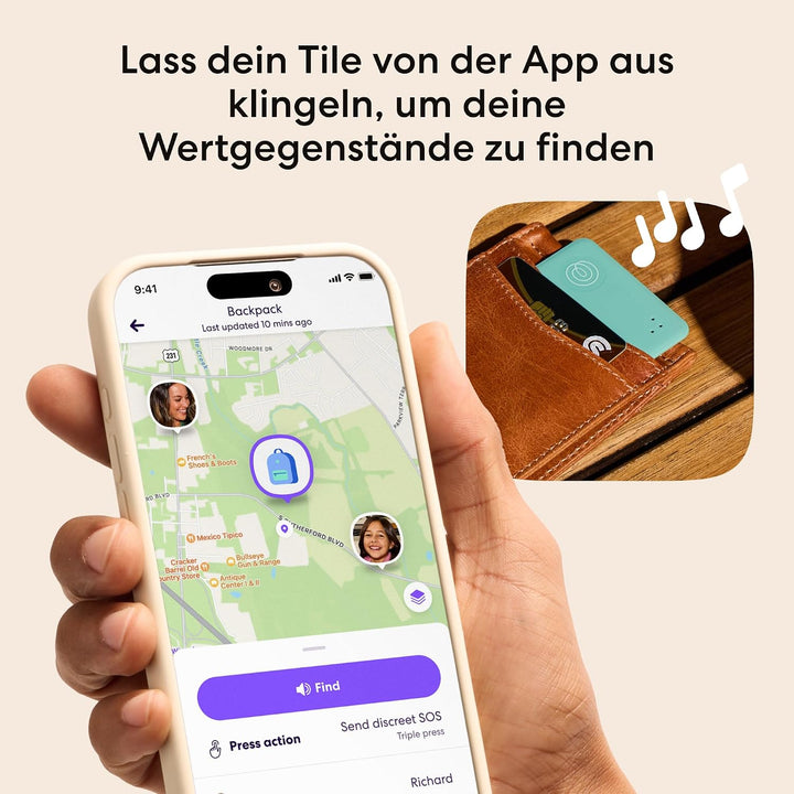 Life360 Tile Slim - Geldbörsenfinder, Bluetooth-Tracker und Gegenstandsfinder für Gepäckanhänger, Re