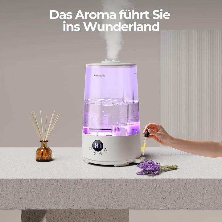 Homvana Luftbefeuchter Schlafzimmer Top-Fill, 3.6L 360°Cool Mist 34H Dauerhaft, Ruhig 16dB (SilentSp