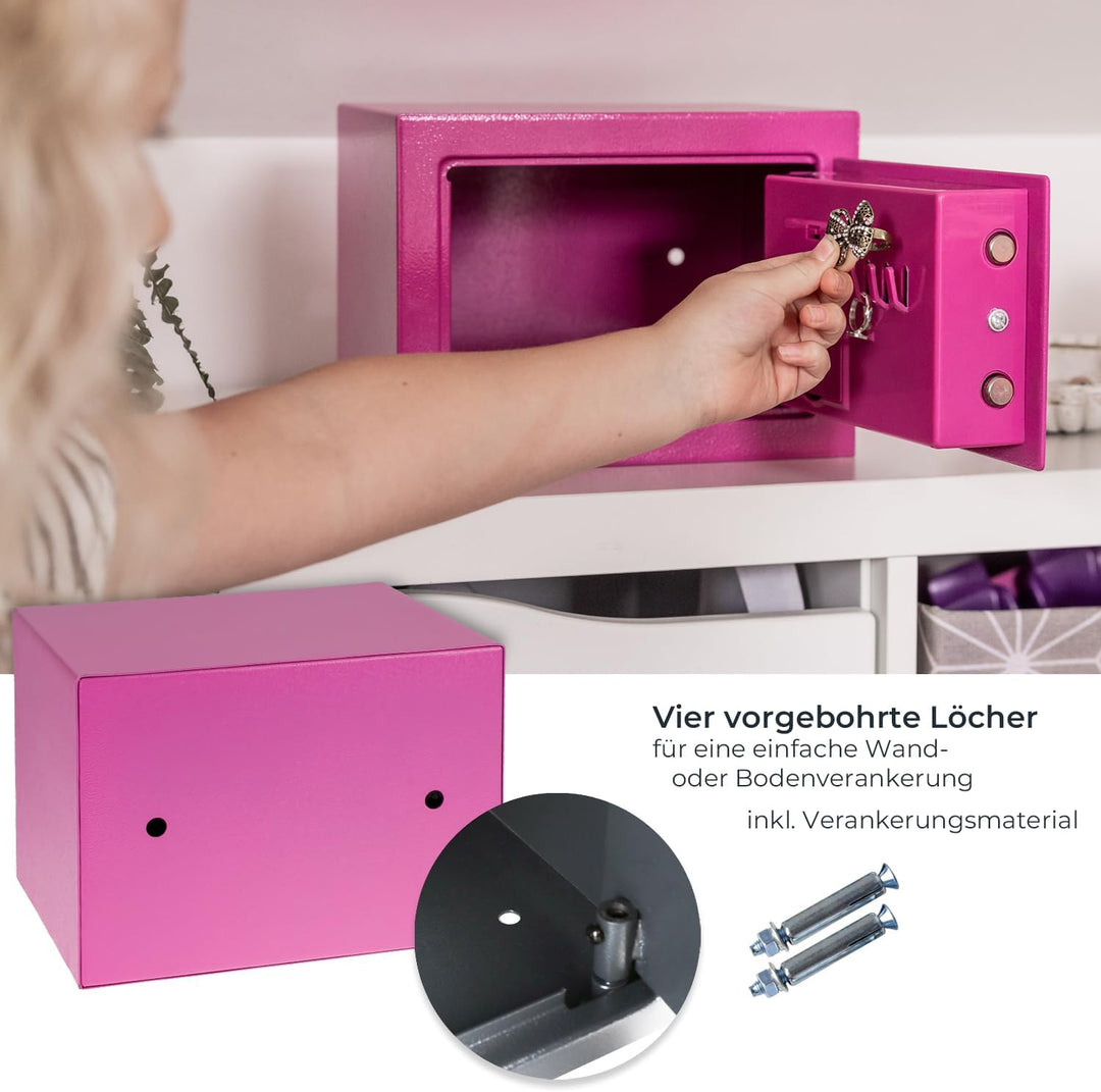 HMF 46126-15 Safe Tresor klein mit Zahlenschloss, Möbeltresor | 23 x 17 x 17 cm | Pink, Pink