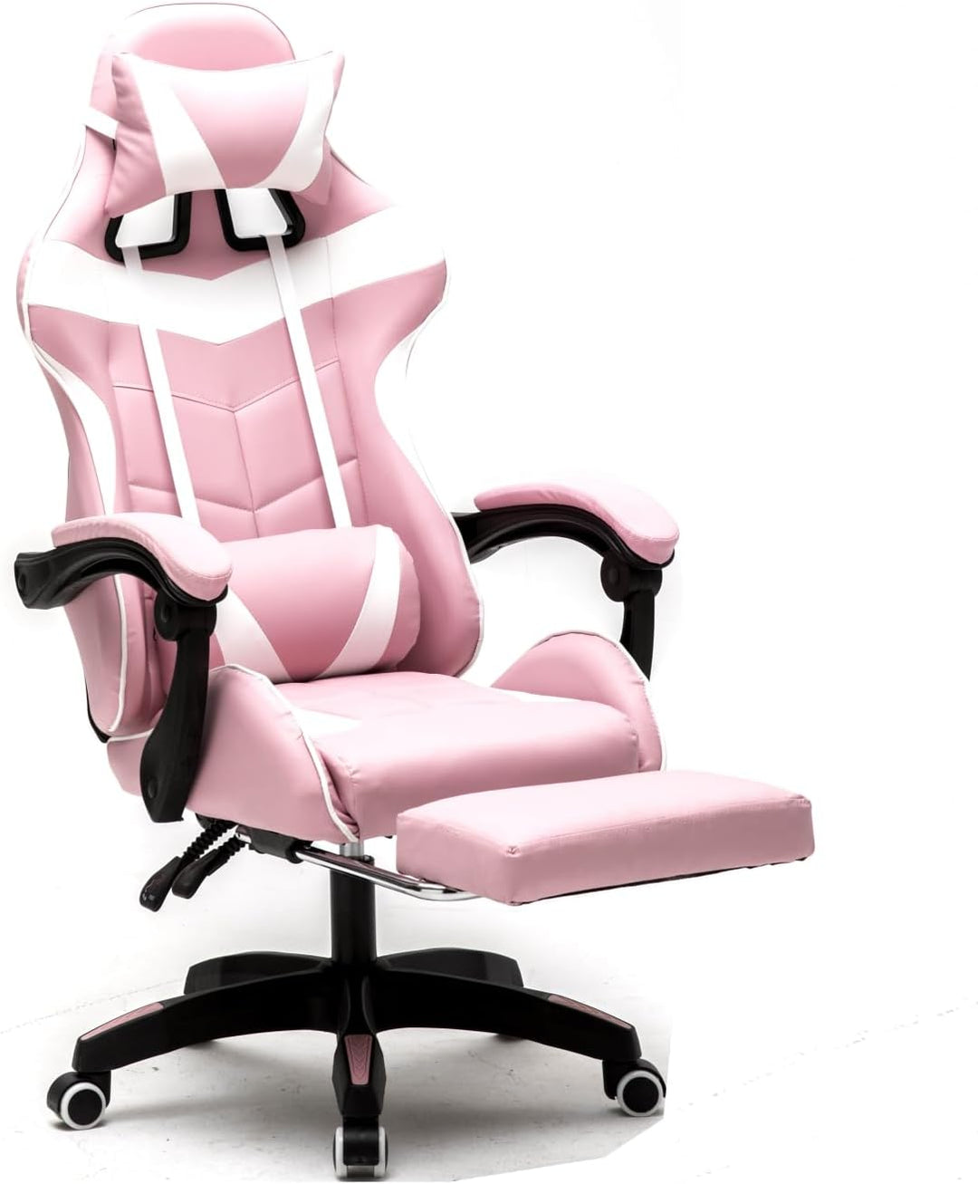 Gaming Stuhl mit Fussstütze Cyclone Teenager - Bürostuhl - Racing Gaming Stuhl - Rosa Weiss