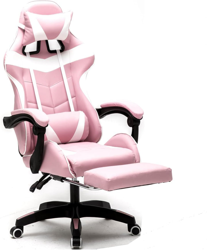 Gaming Stuhl mit Fussstütze Cyclone Teenager - Bürostuhl - Racing Gaming Stuhl - Rosa Weiss