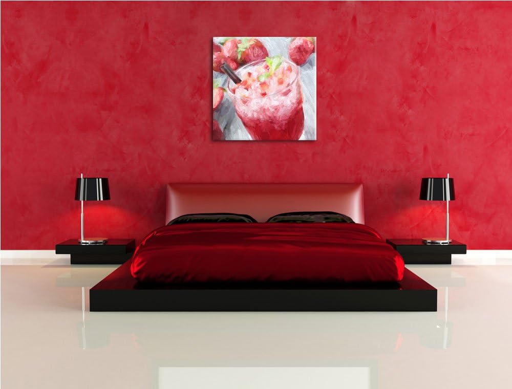 Pixxprint Erdbeercocktail als Leinwandbild Quadratisch/Grösse: 70x70 / Wandbild/Kunstdruck/fertig be