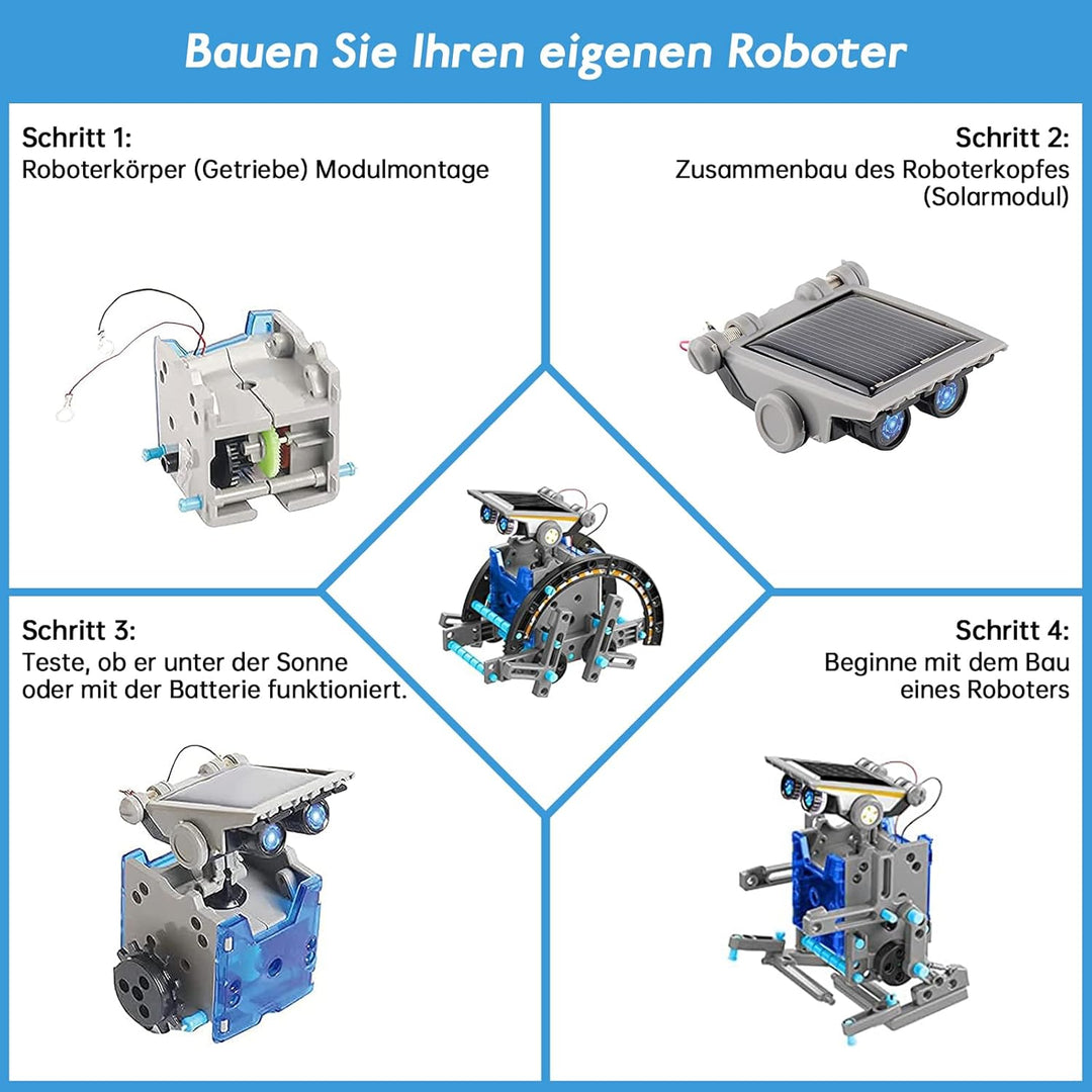 Solar Roboter Spielzeug für Kinder, 12-in-1 Solar Robot Kit DIY Bauspielzeug Experimente Spielzeug B