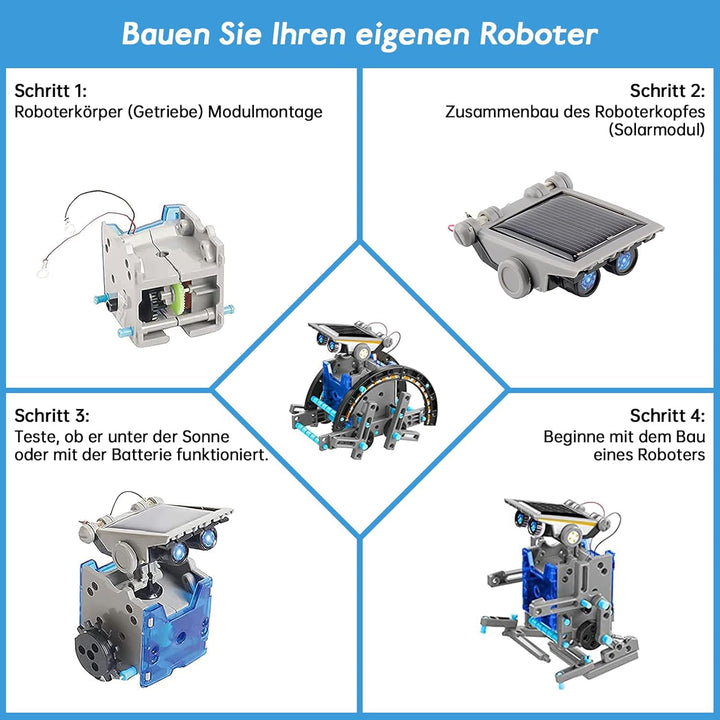Solar Roboter Spielzeug für Kinder, 12-in-1 Solar Robot Kit DIY Bauspielzeug Experimente Spielzeug B