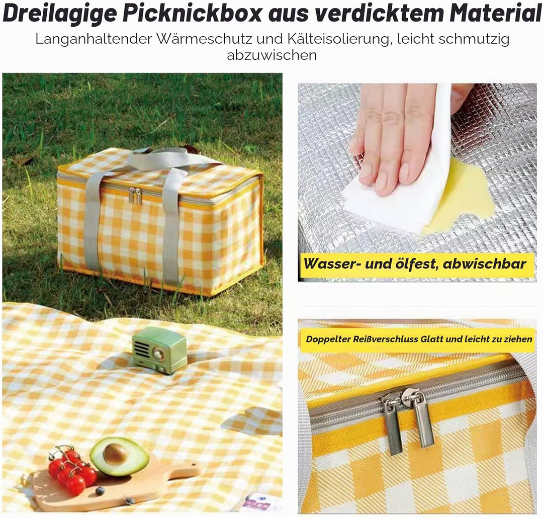 Isolierte Picknickkörbe, 35 x 20 x 20 cm Kühltasche Picknicktasche 15L, mit 150 x 200 cm Picknickdec