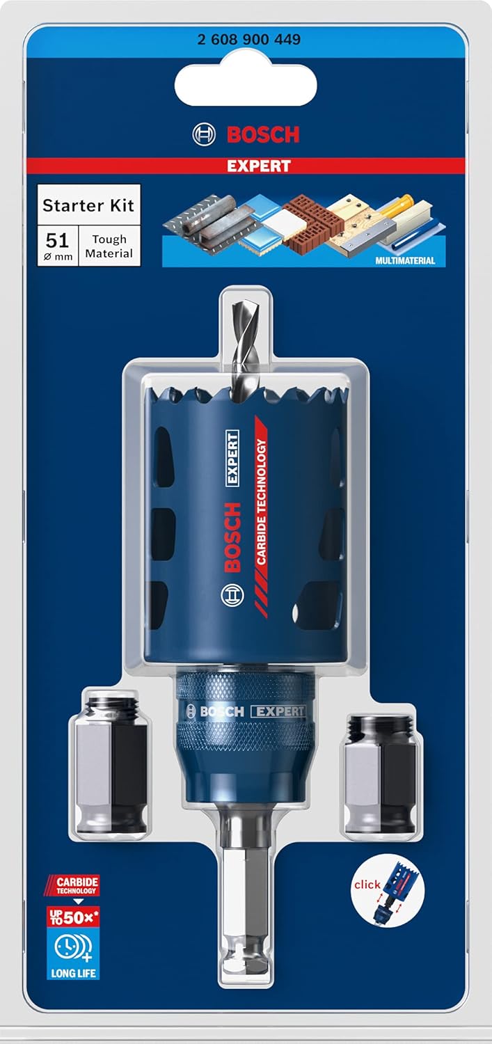 Bosch Professional 1x Expert Tough Material Lochsäge Starter Set (für Holz mit Metall, Ø 51 mm, Zube