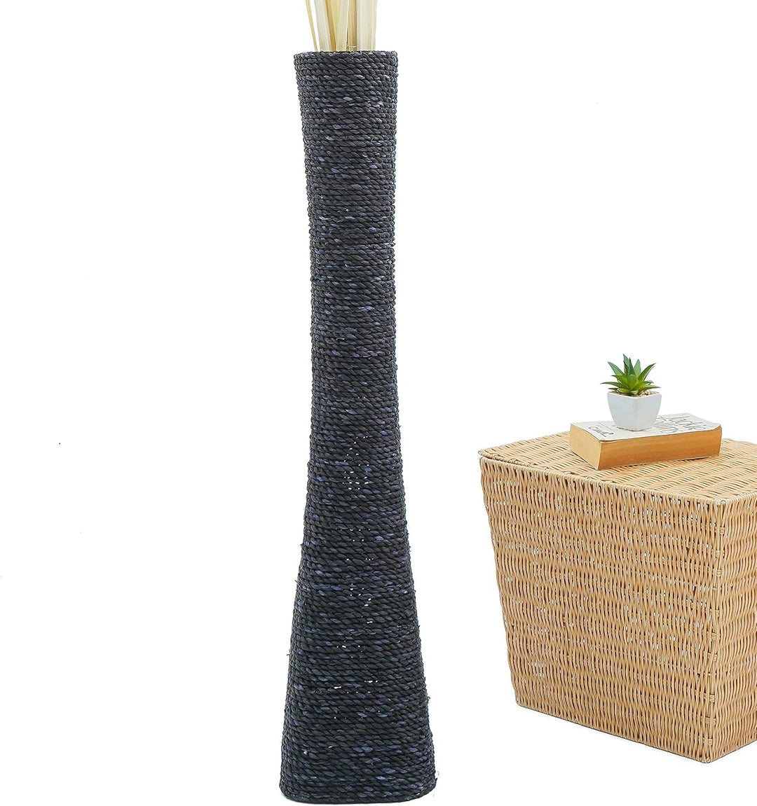 Leewadee Bodenvase für Dekozweige hohe Standvase Design Holzvase, Wasserhyazinthe, 90 cm, Schwarz 90