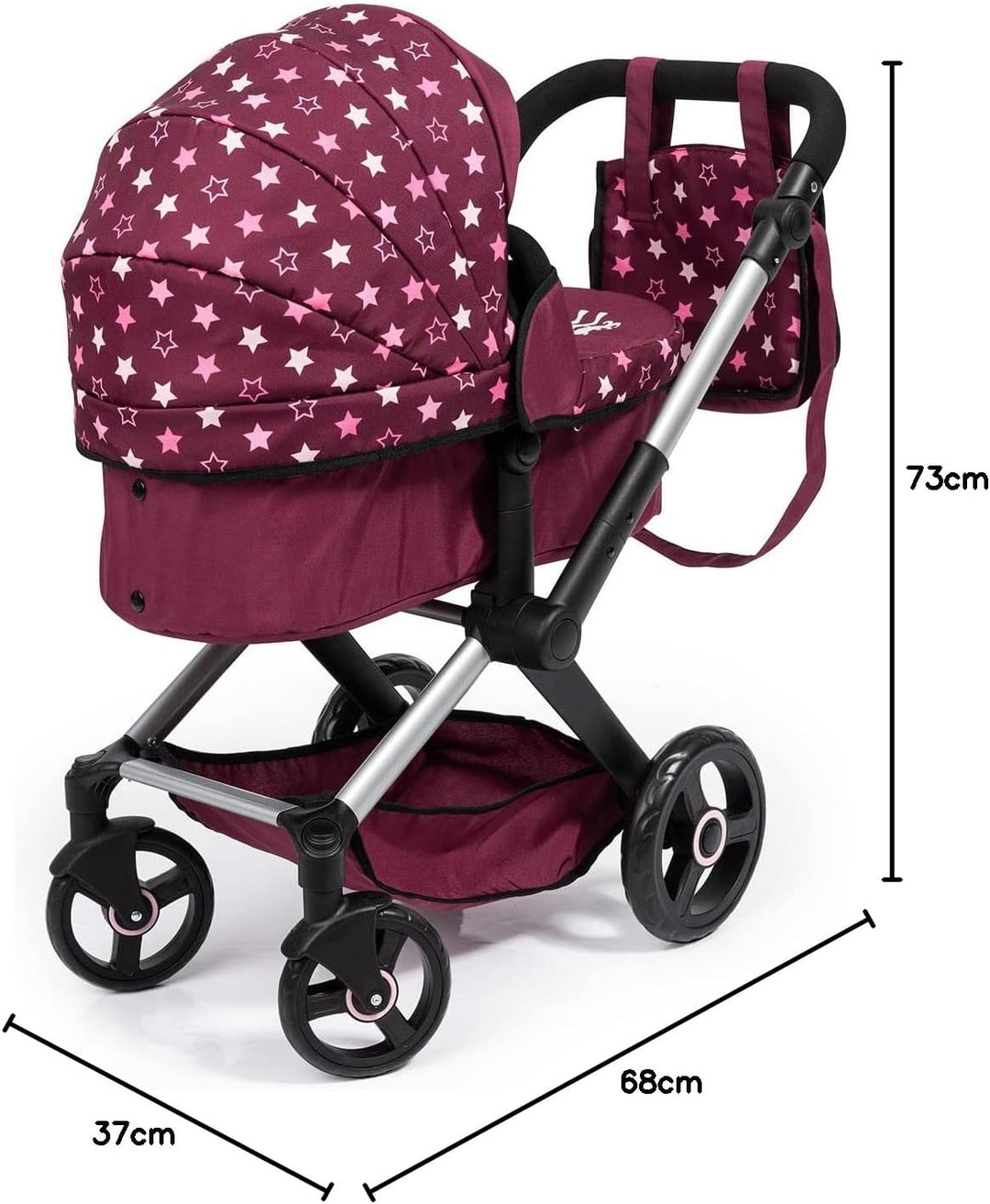 Bayer Design 17023AA Puppenwagen Xeo mit Tasche, höhenverstellbarer Griff, Schwenkschieber, wandelba
