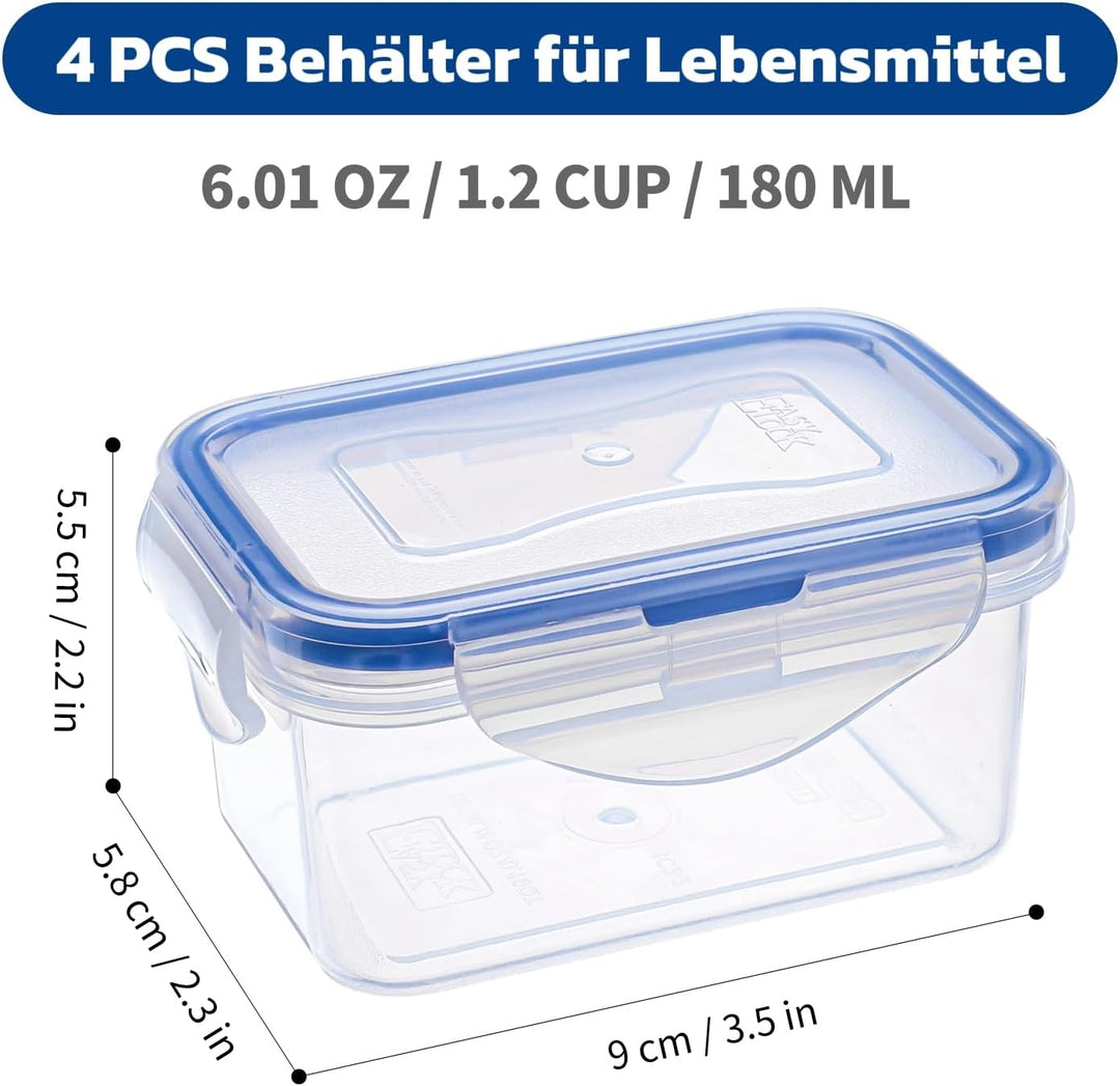 EASYLOCK 4PACK 180ML Kleine Dosen mit Deckel Plastik, Meal Prep Boxen, Mikrowellengeschirr, Auslaufs